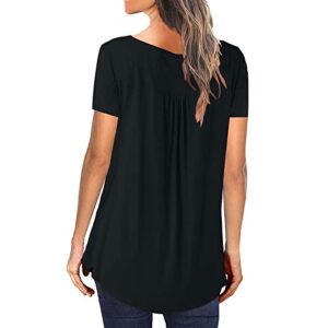 Women Fall Tops Hide Belly Tunic 2022 Summer Short Sleeve T Shirt Cute Flowy Henley Tshirt Casual Dressy Blouses for Leggings Black