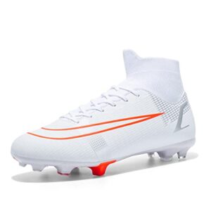 ysgdb men's athletic soccer shoes cleats spike shoes turf outdoor football shoes high top ankle soccer boots - indoor training tf/ag white