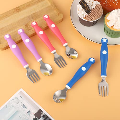 6 Pieces Toddler Utensils Kids Silverware Set with Silicone Handle, Children Safe Forks and Spoons Toddler Cutlery, 316 Stainless Steel & Food Grade Silicone