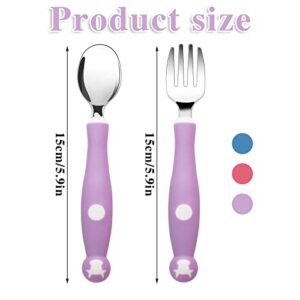 6 Pieces Toddler Utensils Kids Silverware Set with Silicone Handle, Children Safe Forks and Spoons Toddler Cutlery, 316 Stainless Steel & Food Grade Silicone