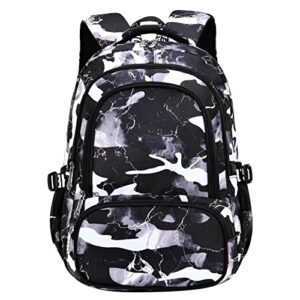 Yvechus Camo Backpack for Kids, Lightweight Camo Backpack Elementary Middle School Backpack Water Repellent Bookbag (Camo Black)