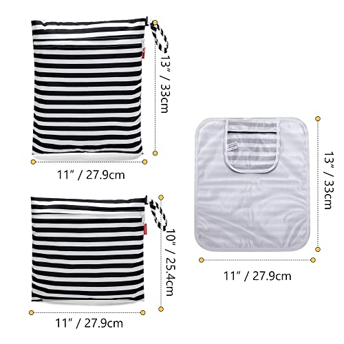 Damero Breast Pump Parts Bag, 2Pack Wet Bag for Breast Pump Parts Storage with Waterproof Mat, Black Strips