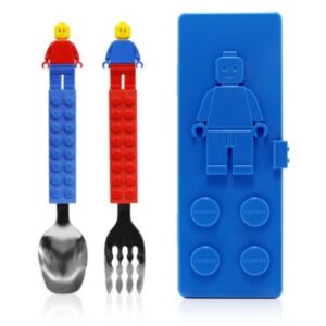 Oxford Brick Spoon and Fork with Case for Kids. Blue or Red for Case.