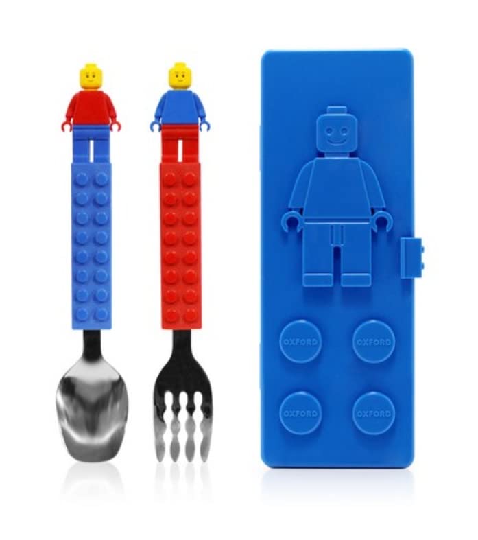 Oxford Brick Spoon and Fork with Case for Kids. Blue or Red for Case.