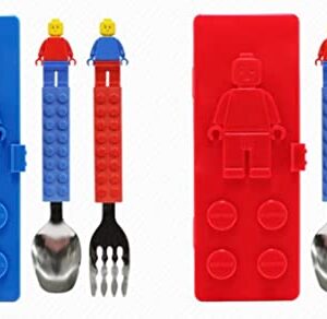 Oxford Brick Spoon and Fork with Case for Kids. Blue or Red for Case.