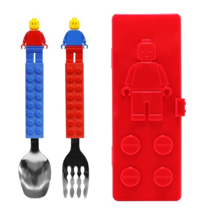 Oxford Brick Spoon and Fork with Case for Kids. Blue or Red for Case.