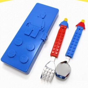 Oxford Brick Spoon and Fork with Case for Kids. Blue or Red for Case.