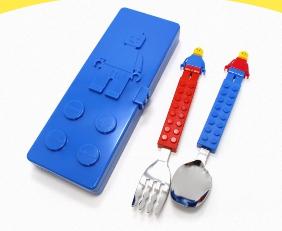 Oxford Brick Spoon and Fork with Case for Kids. Blue or Red for Case.