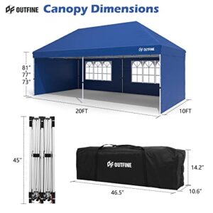 OUTFINE Canopy 10'X20' Pop Up Canopy Gazebo Commercial Tent with 4 Removable Sidewalls, Stakes X12, Ropes X6 for Patio Outdoor Party Events