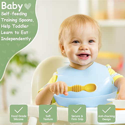 Potchen 14 Pack Silicone Baby Spoons First Stage Feeding for Babies and Toddlers Infant Spoon Led Weaning Training 6 Months Self Feeding, Soft Set, 4.5 x 1 inches