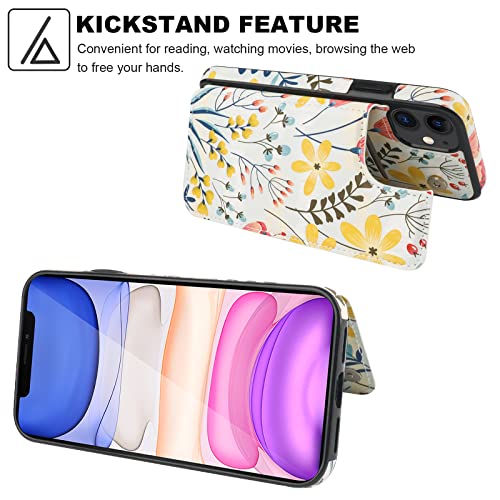 HAOPINSH for iPhone 11 Wallet Case with Card Holder, Floral Flower Pattern Back Flip Folio PU Leather Kickstand Card Slots Case for Women Girls, Double Magnetic Clasp Shockproof Cover 6.1"