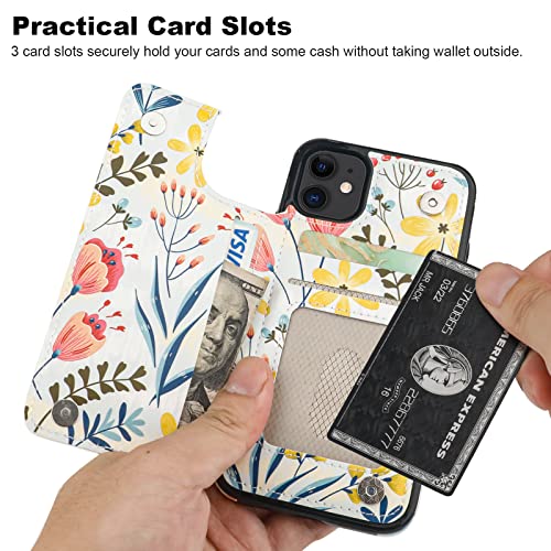 HAOPINSH for iPhone 11 Wallet Case with Card Holder, Floral Flower Pattern Back Flip Folio PU Leather Kickstand Card Slots Case for Women Girls, Double Magnetic Clasp Shockproof Cover 6.1"