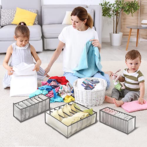 ANCEN Underwear Organizer Drawer Organizer 6 Pieces Fabric Foldable Closet Clothing Dividers and Storage Bins 6/7/11 for Storing Bra, Socks, and PantiesTie, Belts (Grey)