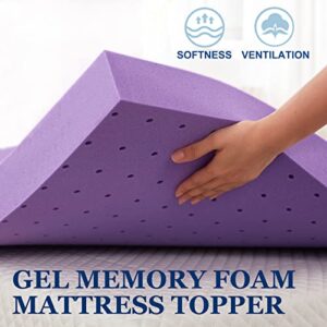 SINWEEK 2 Inch Gel Memory Foam Mattress Topper Ventilated Soft Mattress Pad, Bed Topper, CertiPUR-US Certified, Twin XL Size, Purple