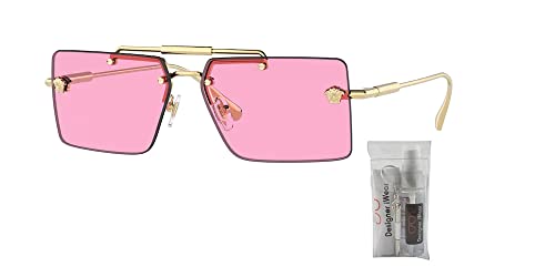 Versace VE2245 1002/5 60MM Gold/Fuchsia Rectangle Sunglasses for Women + BUNDLE With Designer iWear Eyewear Kit