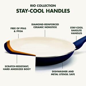 GreenPan Rio Healthy Ceramic Nonstick 16 Piece Cookware Pots and Pans Set, PFAS-Free, Dishwasher Safe, Blue