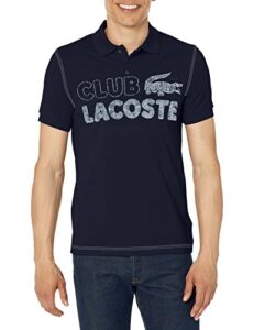 lacoste contemporary collection's men's short sleeve regular fit graphic petit pique polo shirt, navy blue, large