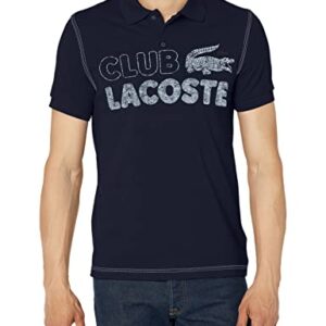 Lacoste Contemporary Collection's Men's Short Sleeve Regular Fit Graphic Petit Pique Polo Shirt, Navy Blue, Large