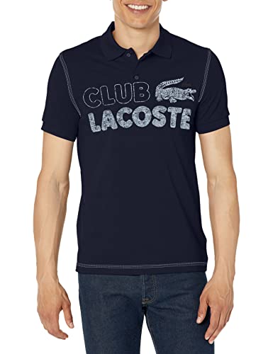 Lacoste Contemporary Collection's Men's Short Sleeve Regular Fit Graphic Petit Pique Polo Shirt, Navy Blue, Large