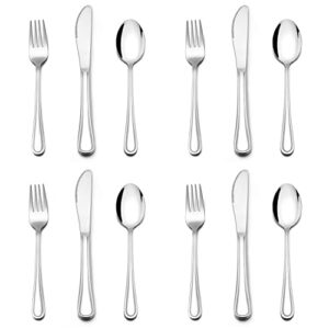 12-piece kids silverware, e-far stainless steel toddler kids utensils safe for preschooler/children, includes 4 forks 4 spoons 4 knife, slimline adult look & small size, rust free & dishwasher safe