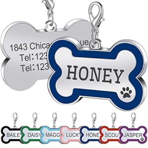 jatebi pet id tags,personalized dog tags and cat tags,engraved both sides bone shape collar pendant custom pet supplies engrave name number gift for cats puppies tags(l royal blue)
