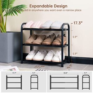 Gonfoam 3-Tier Expandable Shoe Rack,Adjustable Shoe Shelf Storage Organizer Heavy Duty Metal Free Standing Shoe Rack for Entryway Closet Doorway (Black)