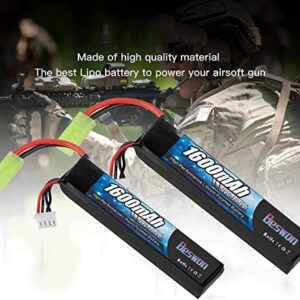 BESWON 2 Packs Airsoft Battery 11.1V Rechargeable 1600mAh 30C Lipo Battery Pack with 2S-3S Balance Charger for Airsoft Guns Rifle