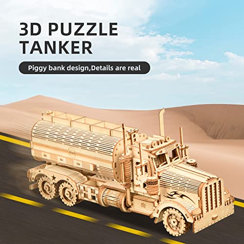 eaclqins 3D Wooden Puzzle Truck Model Kit - Self Build Vehicle Kit, Christmas/Birthday Brain Teasers and Puzzles for Adults and Teens Gift Puzzles. (Tank Truck)