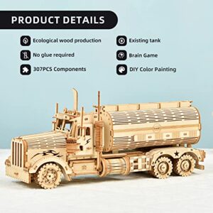 eaclqins 3D Wooden Puzzle Truck Model Kit - Self Build Vehicle Kit, Christmas/Birthday Brain Teasers and Puzzles for Adults and Teens Gift Puzzles. (Tank Truck)