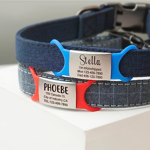 Anavia Slide On Silent Pet ID Tags, S/M/L/XL Personalized Multi-Color Silicone Band Cat Dog Name Tags, Customized Engraved Stainless Steel, Chew-Proof Quiet Dog Collar Tags (Small, Black)