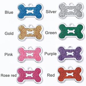 Dogs ID Tags Personalized Custom Engraved Pet Tag,Bone shape Cat Dog Name Tag,Back 4 Lines of Text 8 Shiny Colors Front Gold Blue Purple Red Pink Collar Pendant for Dogs