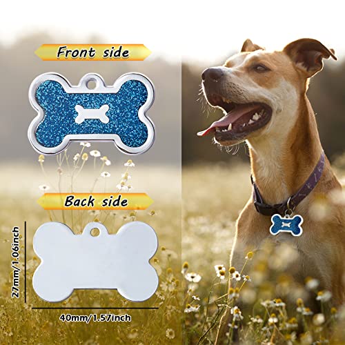 Dogs ID Tags Personalized Custom Engraved Pet Tag,Bone shape Cat Dog Name Tag,Back 4 Lines of Text 8 Shiny Colors Front Gold Blue Purple Red Pink Collar Pendant for Dogs