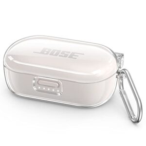 bose quietcomfort earbuds case cover, filoto hard protective case for bose quietcomfort noise cancelling earbuds with carabiner keychain accessories for men women (clear)