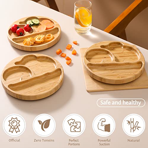Mamimami Home Baby Bamboo Suction Plates Set with Spoons & Fork, Baby Food Dishes Feeding Set for Led Weaning Plate, Baby Utensils Set, BPA Free