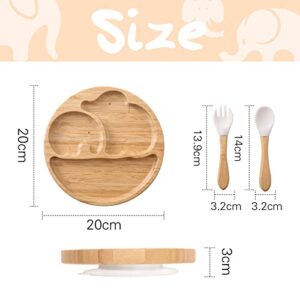 Mamimami Home Baby Bamboo Suction Plates Set with Spoons & Fork, Baby Food Dishes Feeding Set for Led Weaning Plate, Baby Utensils Set, BPA Free