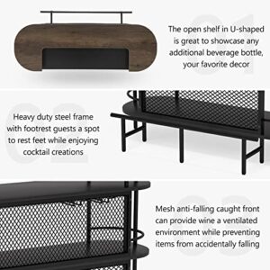 Tribesigns Bar Unit for Liquor, 4 Tier Bar Table with Storage Shelves and Foot Rail, Corner Mini Bar Cabinet with Wine Glasses Holder for Home/Kitchen/Bar/Pub, Black and Walnut