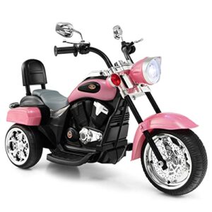 honey joy pink kids motorcycle,6v battery powered toddler chopper motorbike ride on toy w/horn & headlight, foot pedal, music, 3-wheel mini electric motorcycle for kids, gift for boys girls(pink)