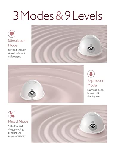 Momcozy M5 Hands Free Breast Pump, Double Wearable Breast Pump of Baby Mouth Double-Sealed Flange with 3 Modes & 9 Levels, Electric Breast Pump Portable - 24mm, 2 Pack Quill Gray