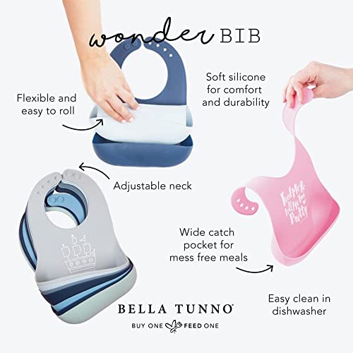 BELLA TUNNO Wonder Bib 2pk - Adjustable Silicone Baby Bibs for Girls & Boys, Durable and Waterproof BPA Free Silicone, Love at First Bite & Food Critic