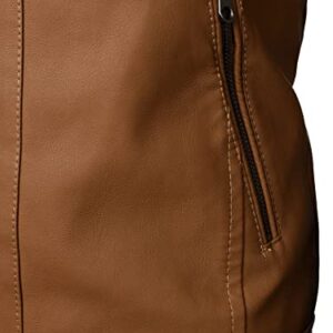 HOOD CREW Men’s Classic Zip Up Bomber Faux Leather Jackets Brown L