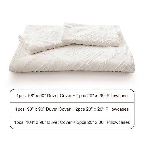 EMME Twin Duvet Cover Set, Tufted Twin Comforter Cover Set, Boho Embroidery Bedding Sets for All Seasons, 2 Pieces Embroidery Chic Duvet Cover Full, 1 Duvet Cover + 1 Pillowcase (White, Twin)