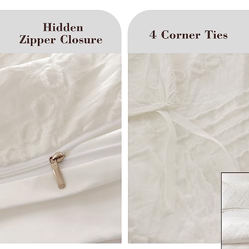 EMME Twin Duvet Cover Set, Tufted Twin Comforter Cover Set, Boho Embroidery Bedding Sets for All Seasons, 2 Pieces Embroidery Chic Duvet Cover Full, 1 Duvet Cover + 1 Pillowcase (White, Twin)