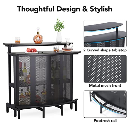 Tribesigns Home Bar Unit, 4 Tier Liquor Bar Table with Storage and Footrest, Modern Wine Bar Cabinet Mini Bar for Home Kitchen Pub, Black