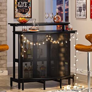 Tribesigns Home Bar Unit, 4 Tier Liquor Bar Table with Storage and Footrest, Modern Wine Bar Cabinet Mini Bar for Home Kitchen Pub, Black