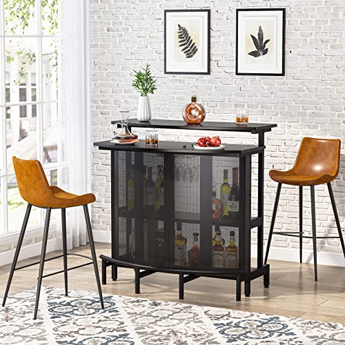 Tribesigns Home Bar Unit, 4 Tier Liquor Bar Table with Storage and Footrest, Modern Wine Bar Cabinet Mini Bar for Home Kitchen Pub, Black