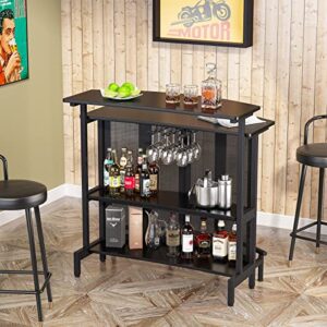 Tribesigns Home Bar Unit, 4 Tier Liquor Bar Table with Storage and Footrest, Modern Wine Bar Cabinet Mini Bar for Home Kitchen Pub, Black