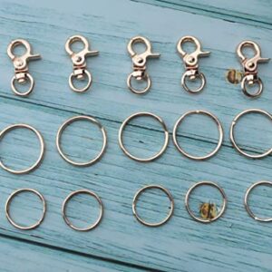 Ruwado 5 Pcs Dog Tag Clips with 5 Pcs 3/4 Inch Keychain 5 Pcs 1 Inch Keychain Gold Metal Dog Tag Rings for Pet Kitten Cat Collars ID Holder Harnesses