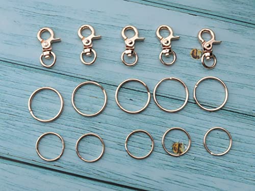 Ruwado 5 Pcs Dog Tag Clips with 5 Pcs 3/4 Inch Keychain 5 Pcs 1 Inch Keychain Gold Metal Dog Tag Rings for Pet Kitten Cat Collars ID Holder Harnesses