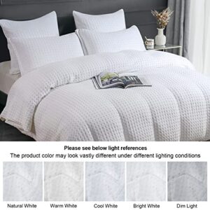 PHF 100% Cotton Waffle Duvet Cover Queen, Ultra Soft Cozy Duvet Cover Set for All Season, Comfy Skin-Friendly Luxury Decorative Textured Comforter Cover with Pillow Shams, 90"x90", White