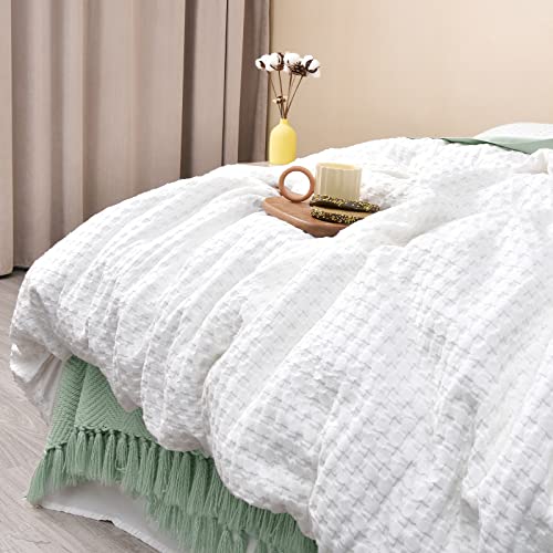 PHF 100% Cotton Waffle Duvet Cover Queen, Ultra Soft Cozy Duvet Cover Set for All Season, Comfy Skin-Friendly Luxury Decorative Textured Comforter Cover with Pillow Shams, 90"x90", White